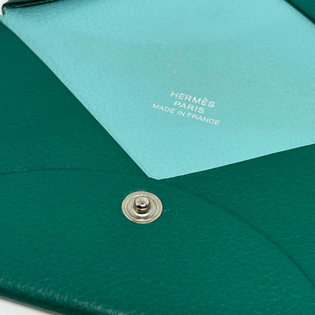 【美品】エルメス カルヴィ カードケース 名刺入れ 緑×水色