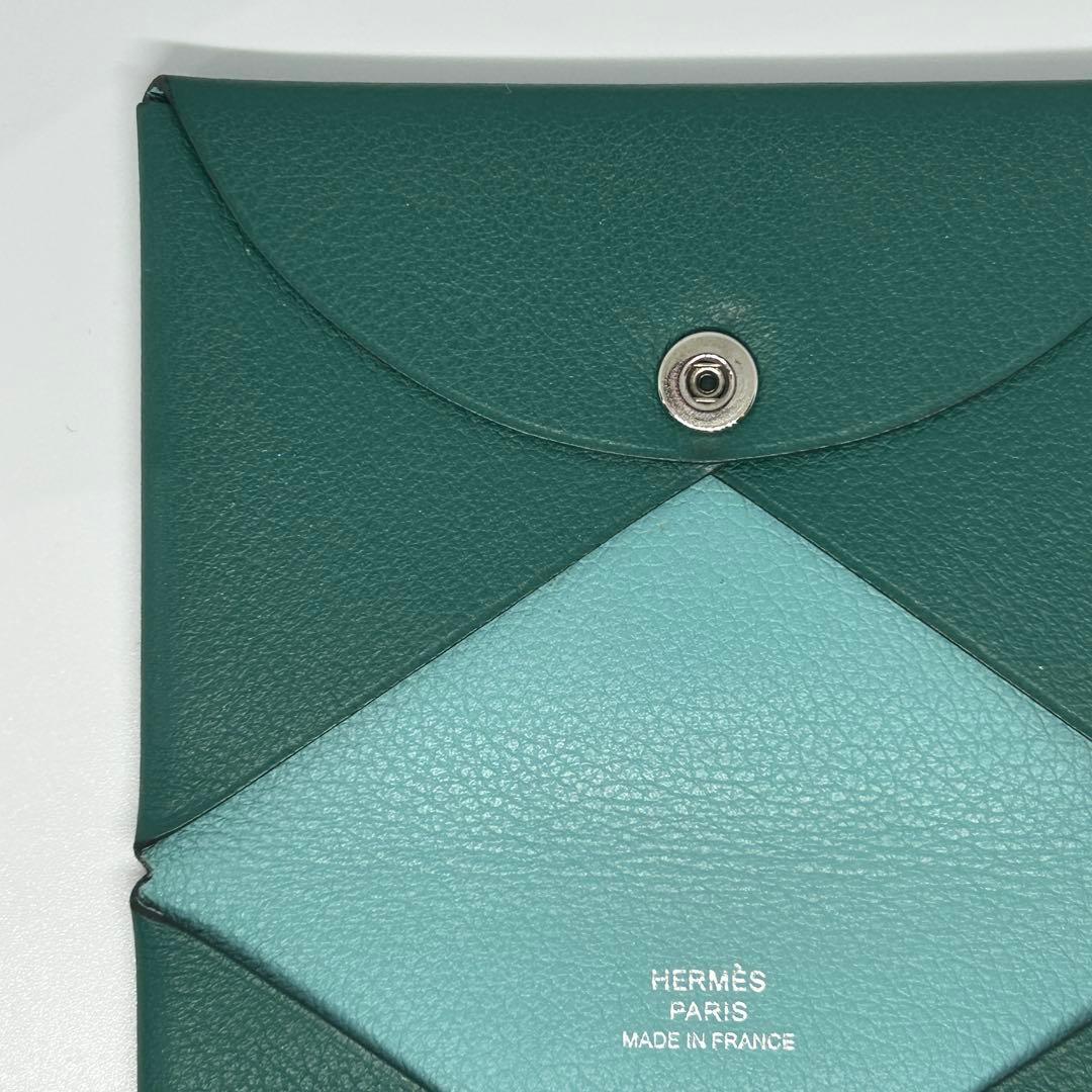 【美品】エルメス カルヴィ カードケース 名刺入れ 緑×水色