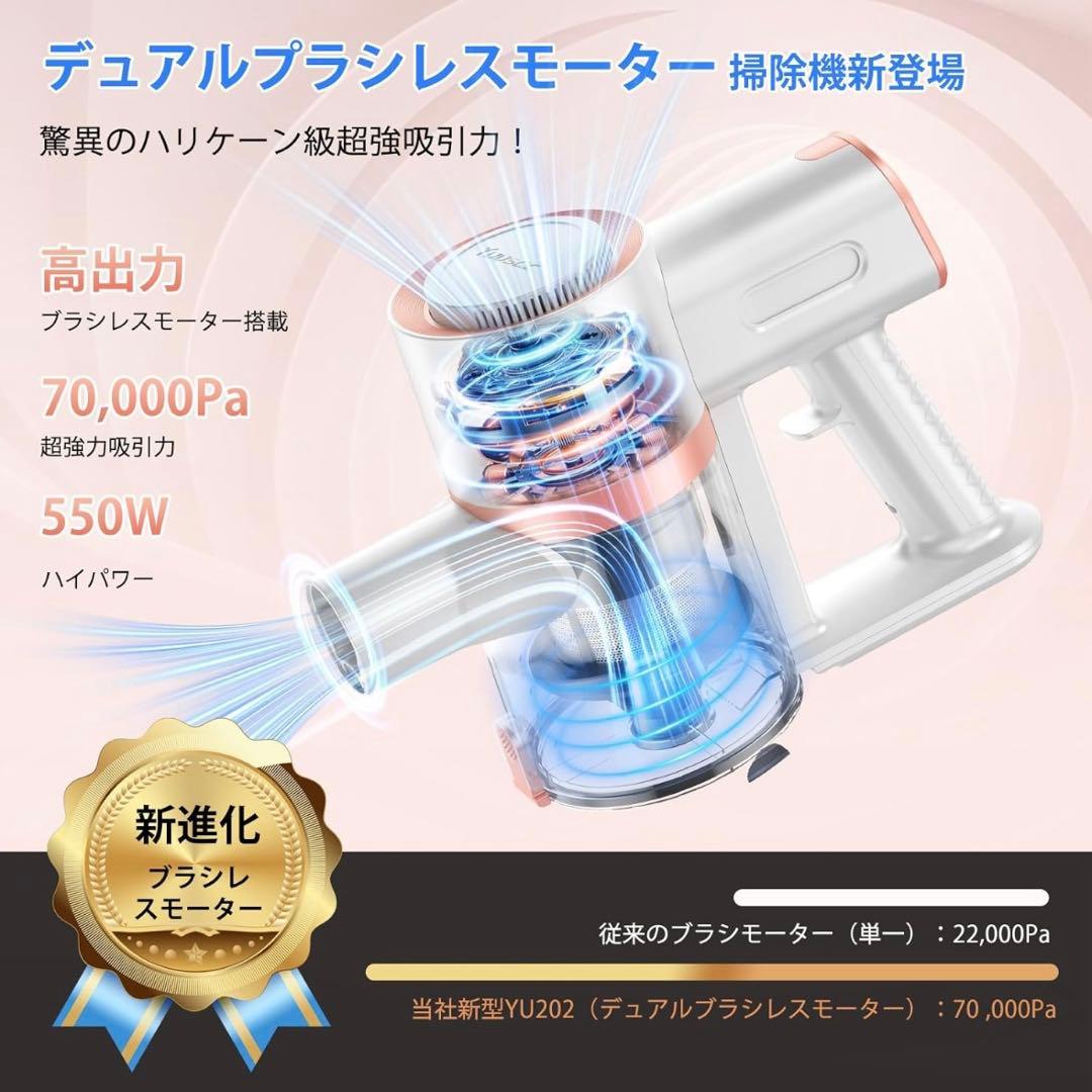 【専用】掃除機 コードレス 超強力吸引 LEDライト 2in1置くだけ充電