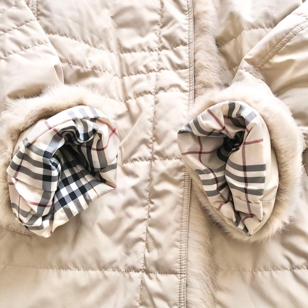BURBERRY LONDON♪毛皮ノバチェック中綿コート　M ラビット2way