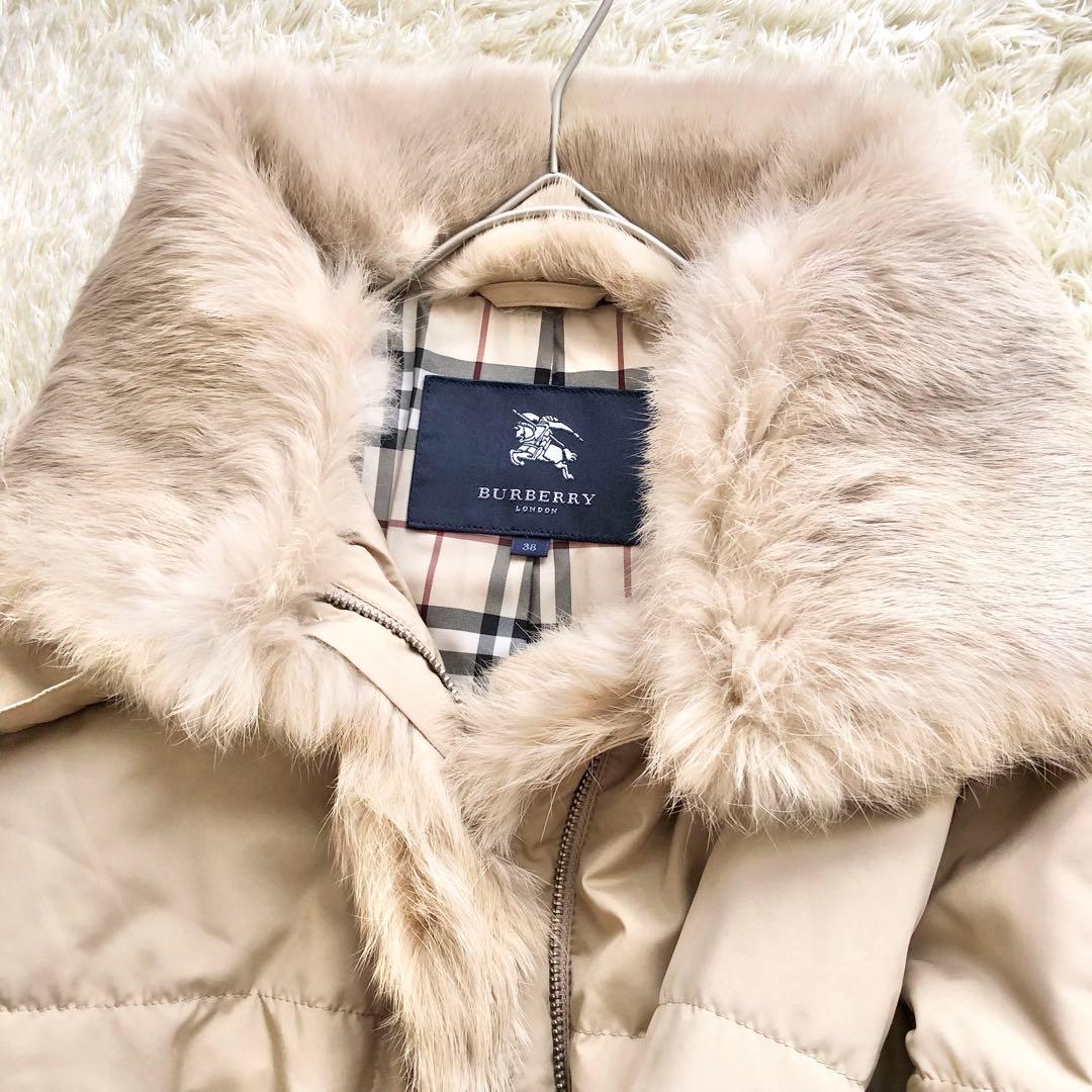 BURBERRY LONDON♪毛皮ノバチェック中綿コート　M ラビット2way