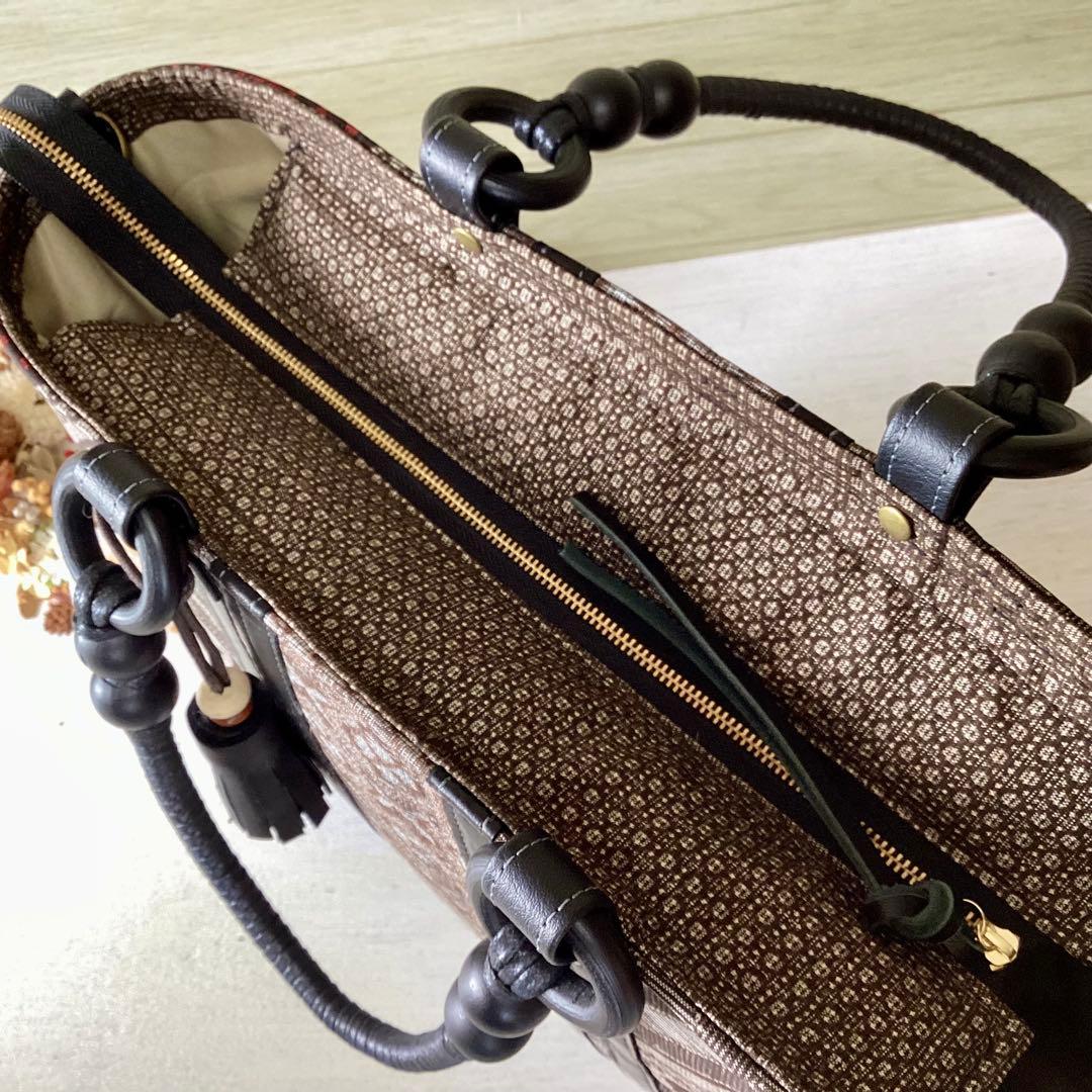 龍郷 大島紬×本革 着物リメイク トートバッグ 和装バッグ ハンドメイド A4