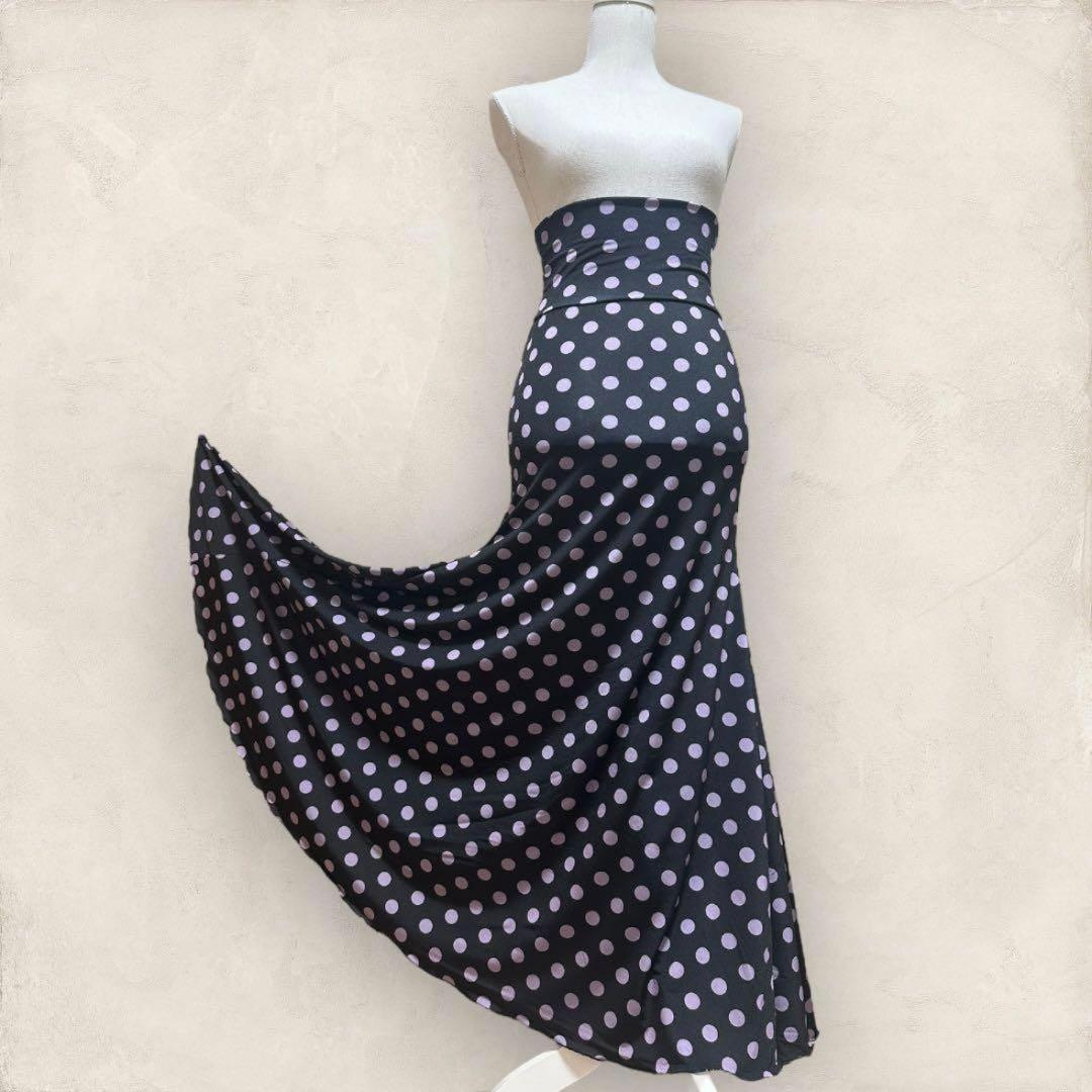 フラメンコファルダ　マーメイドライン　黒×薄紫水玉