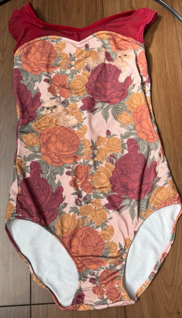 unoa レオタード　猫柄　赤　レッド　MS