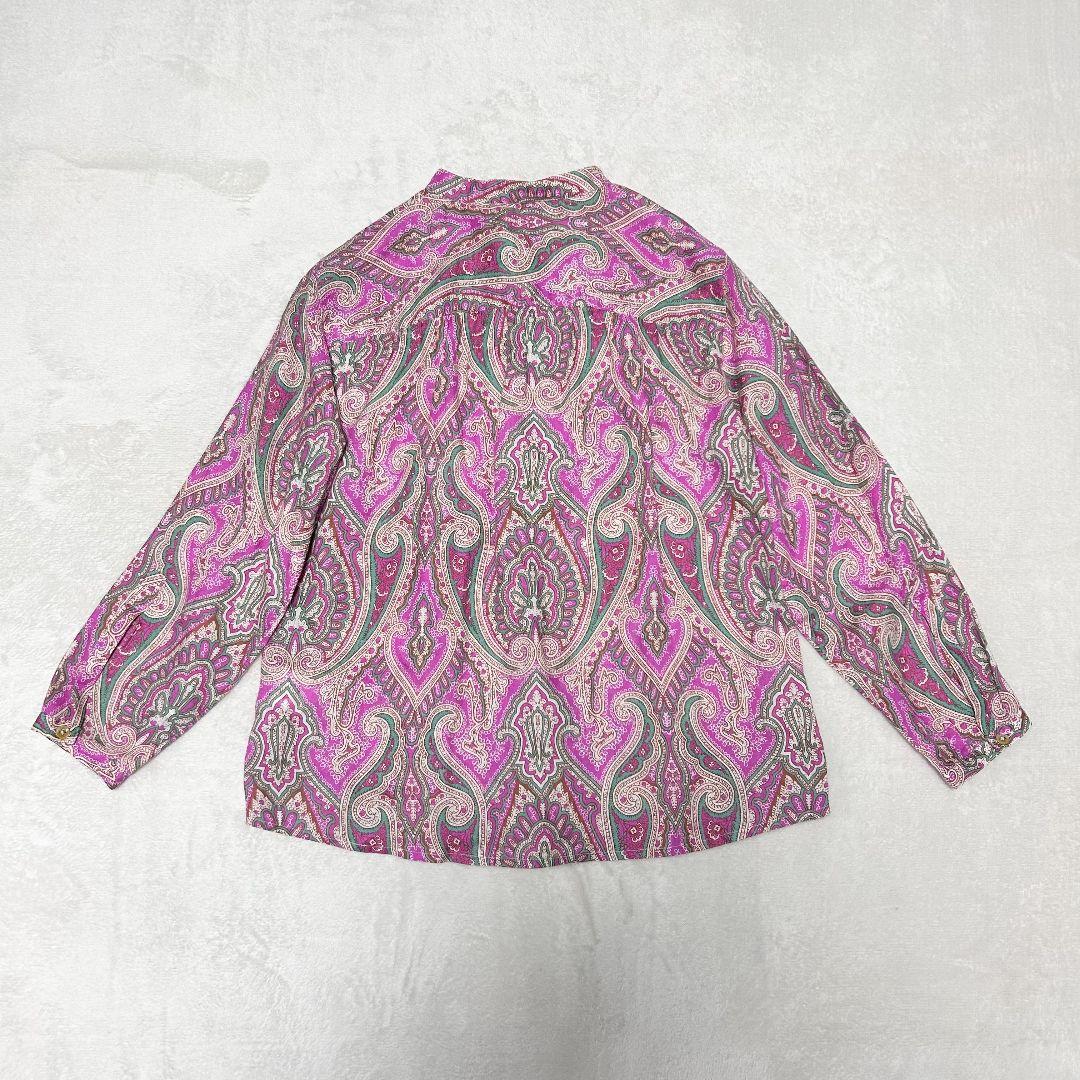 ETRO エトロ リネン 100% ペイズリー バンドカラー ブラウス 44