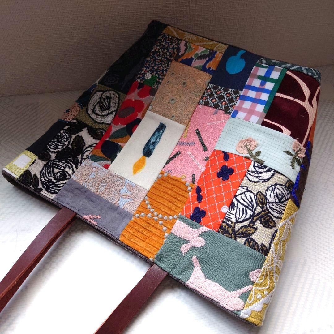 ミナペルホネン　両面パッチワーク　マチありトートバッグ