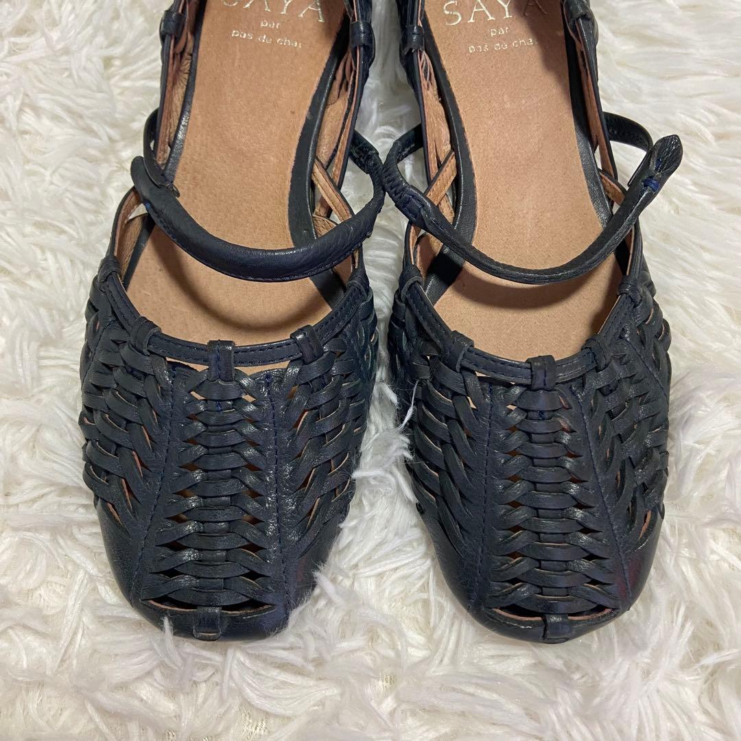 極美品✨SAYA パンプス ストラップ メッシュ ネイビー 24.5 日本製