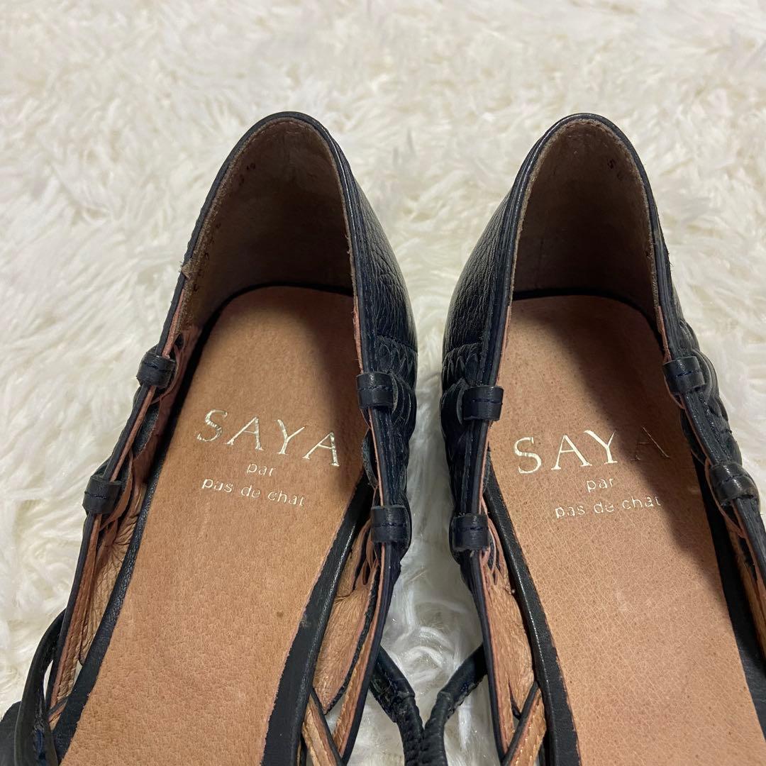 極美品✨SAYA パンプス ストラップ メッシュ ネイビー 24.5 日本製