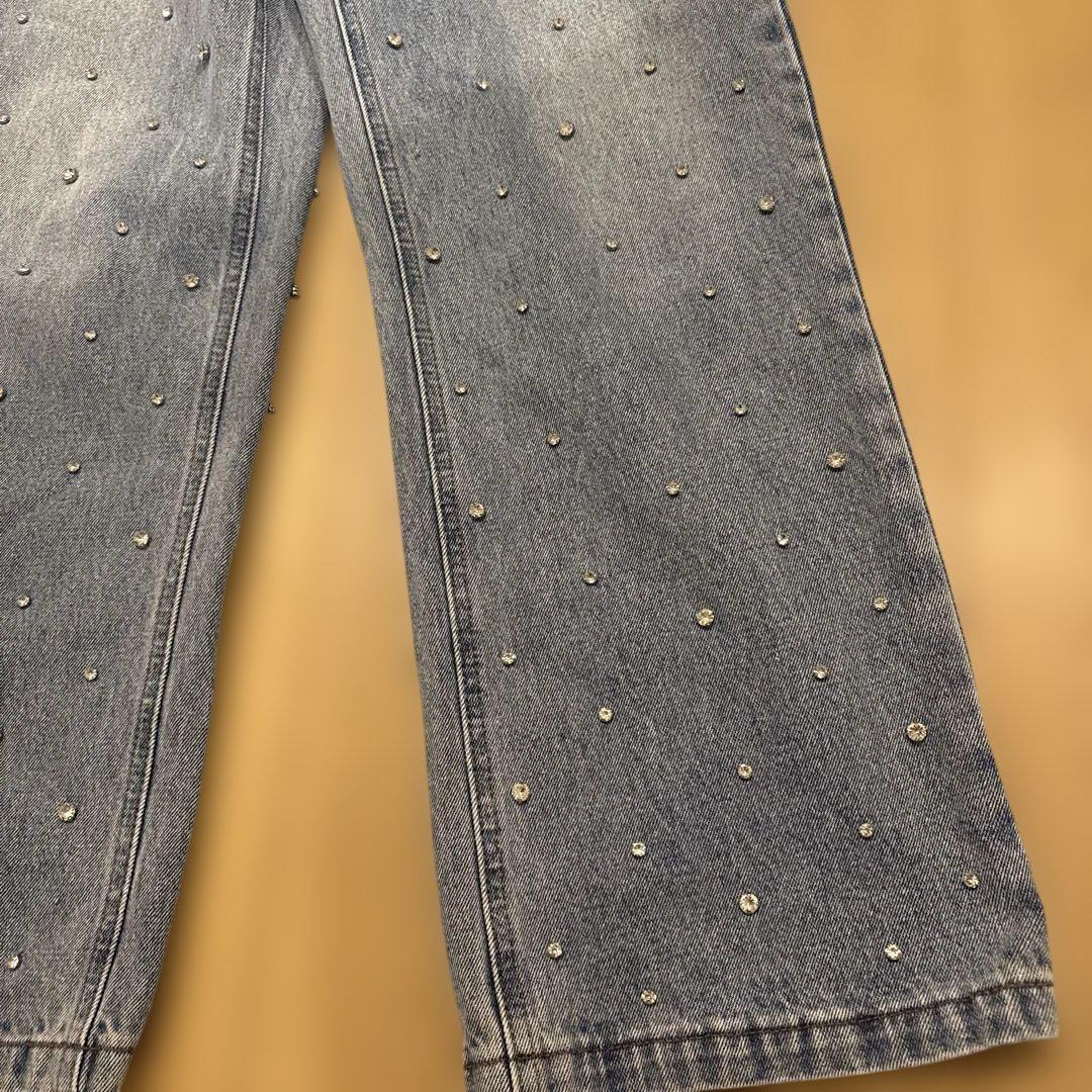 む*ー様 Bibiy デニム　ビーズ装飾付きライトブルーデニムパンツ