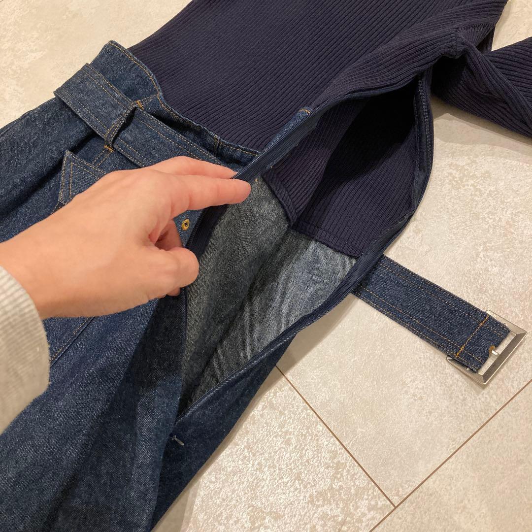 もんきち　グレースデニム切替ニットワンピース　ダイアグラム　グレースクラス