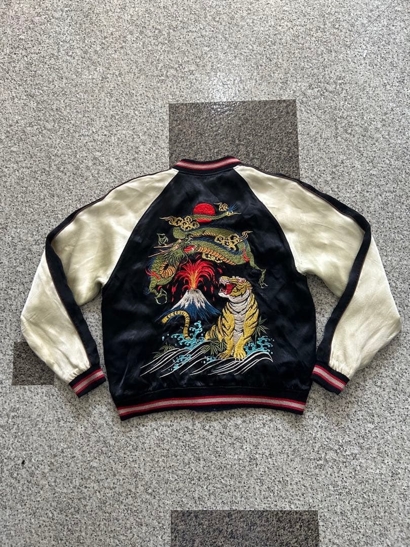 や*ま様 スカジャン CROPPED HEAD ZIPリバーシブル 黒×ネイビー