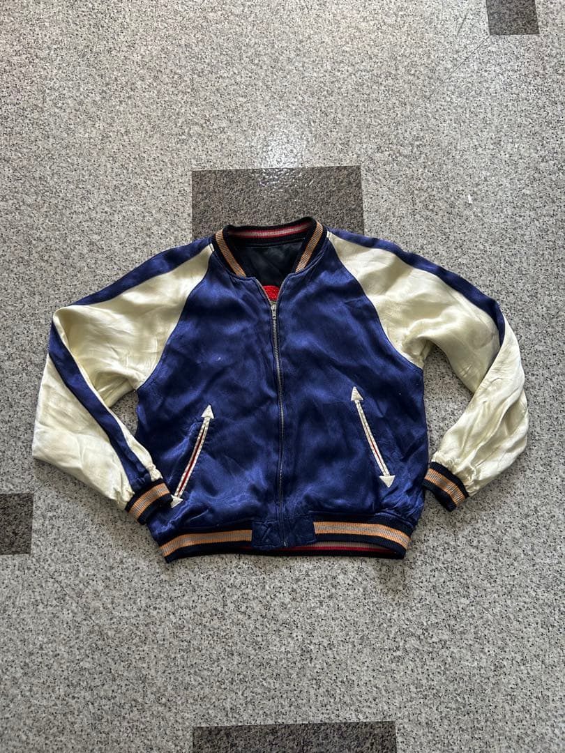 や*ま様 スカジャン CROPPED HEAD ZIPリバーシブル 黒×ネイビー