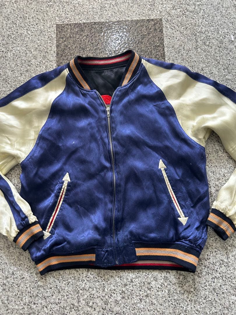 や*ま様 スカジャン CROPPED HEAD ZIPリバーシブル 黒×ネイビー