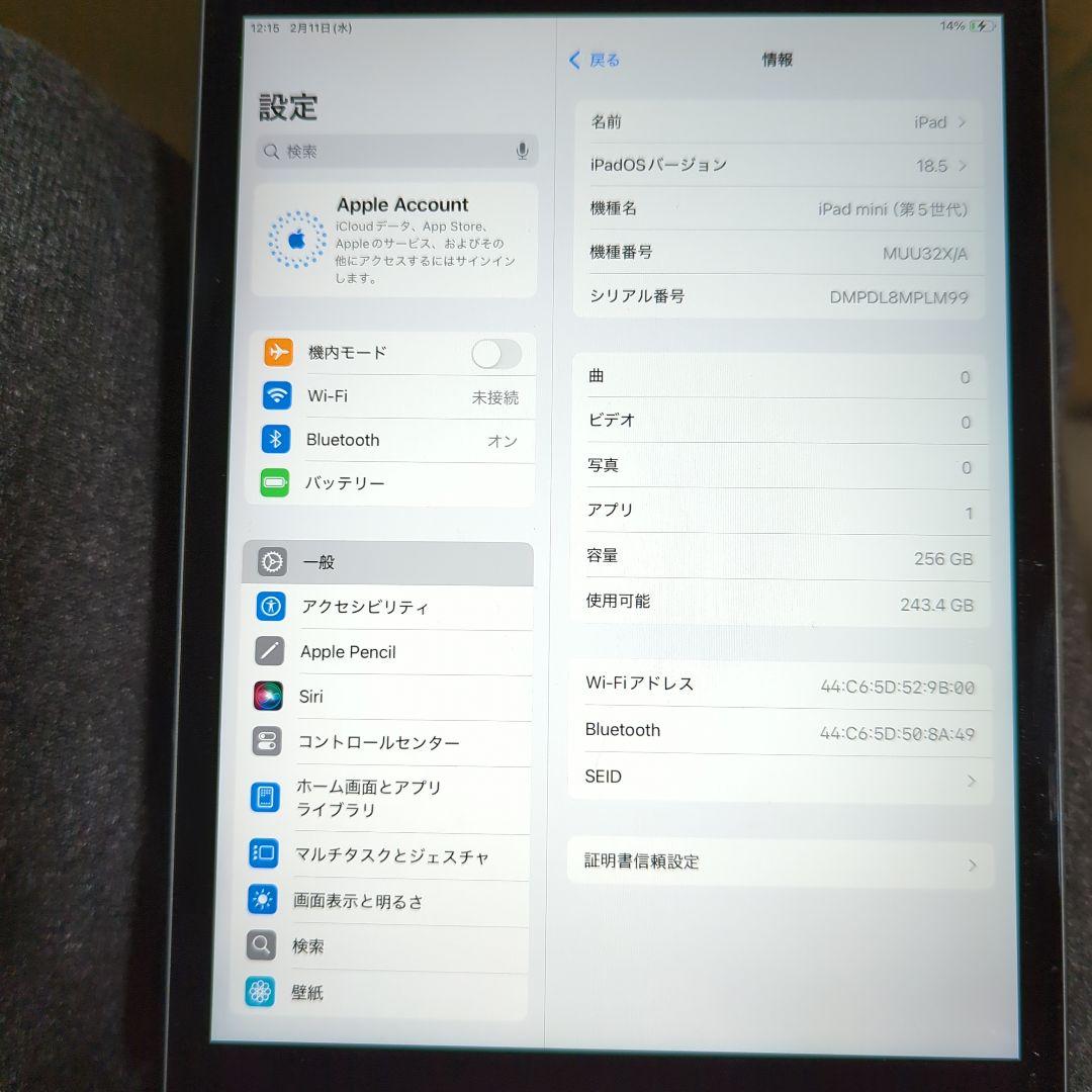 Apple iPad mini(第５世代) Wi-Fi256GBスペースグレイ
