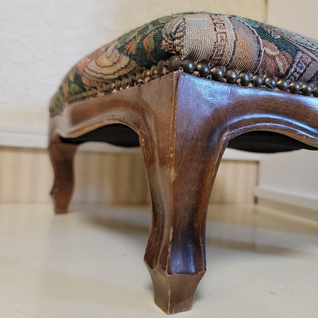 ヴィンテージオットマン　スツール　ゴブラン織り　ティーポット-カップ柄　低タイプ