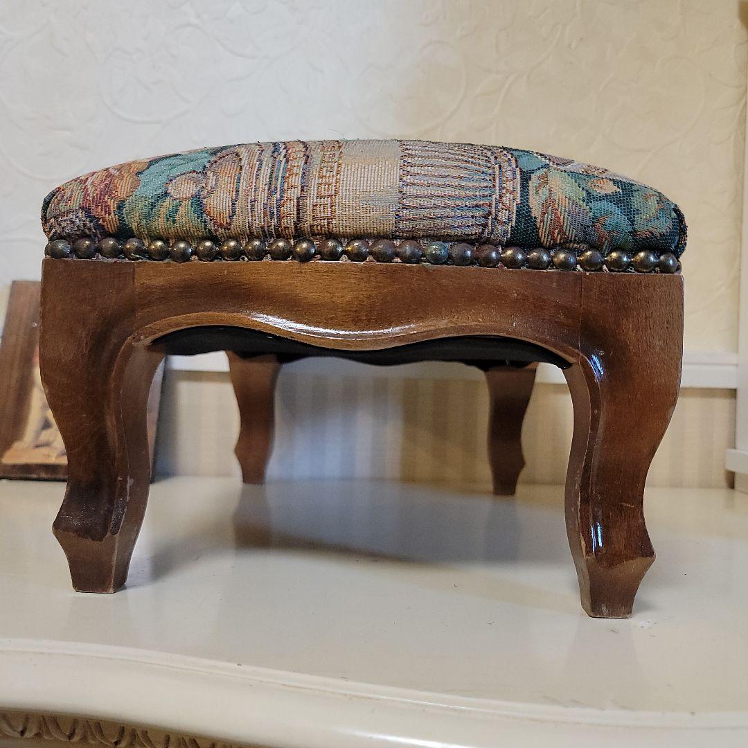 ヴィンテージオットマン　スツール　ゴブラン織り　ティーポット-カップ柄　低タイプ
