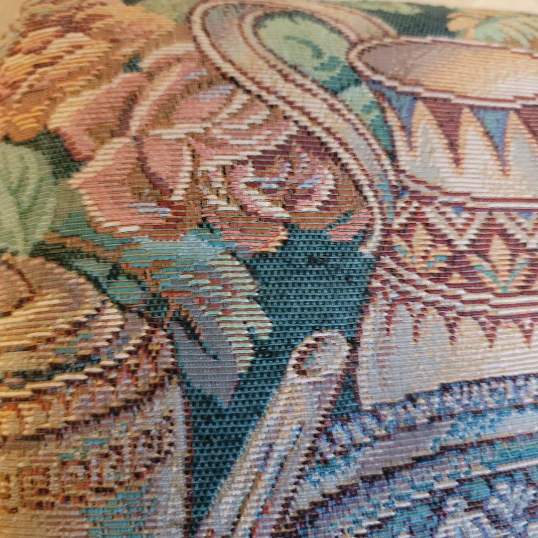 ヴィンテージオットマン　スツール　ゴブラン織り　ティーポット-カップ柄　低タイプ