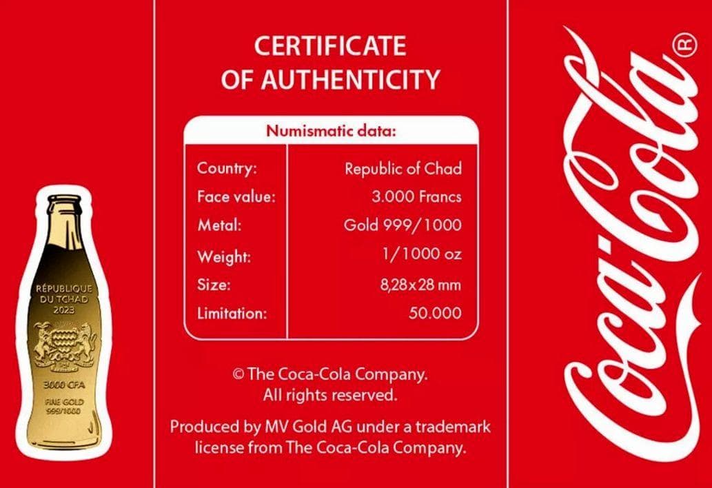えっ？純金！？ 金貨！？限定品！公式ライセンス コカコーラボトル型金貨！