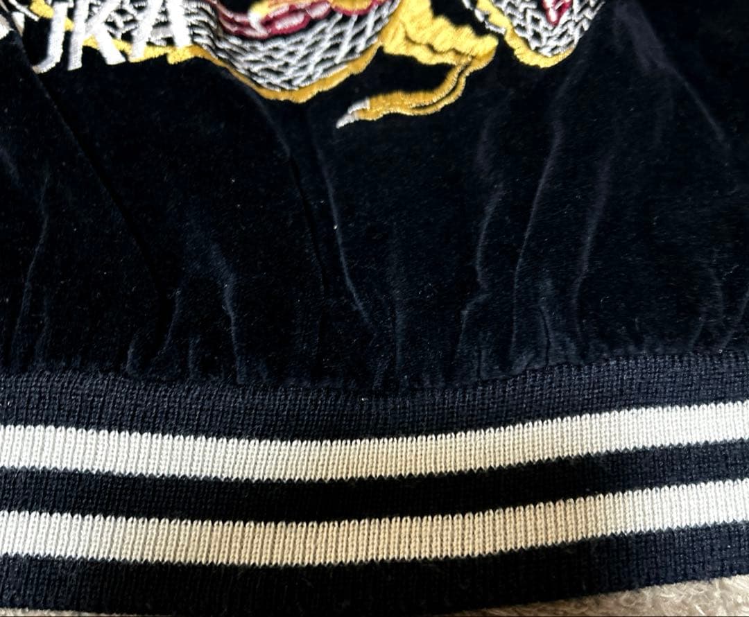 ✨JUNGLE STORMスカジャン✨Lサイズ　ベロア 刺繍　BLACK 横須賀