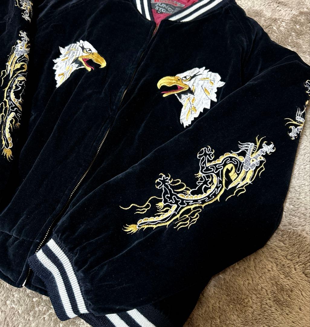✨JUNGLE STORMスカジャン✨Lサイズ　ベロア 刺繍　BLACK 横須賀