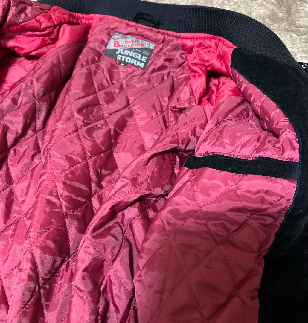 ✨JUNGLE STORMスカジャン✨Lサイズ　ベロア 刺繍　BLACK 横須賀