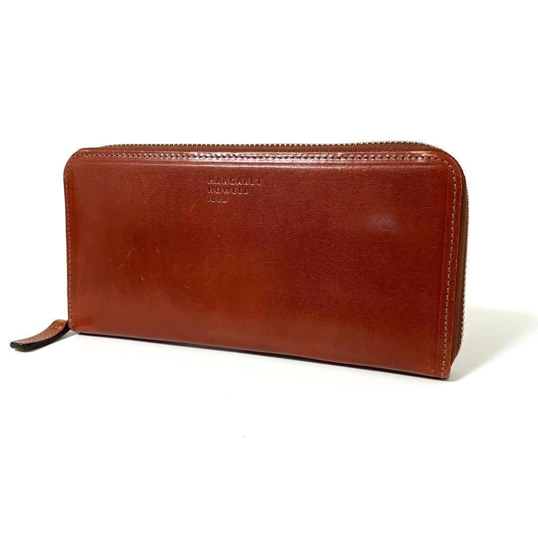 マーガレット✨ハウエル✨アイデア✨グロスアップレザー✨長財布✨ラウンド✨ブラウン