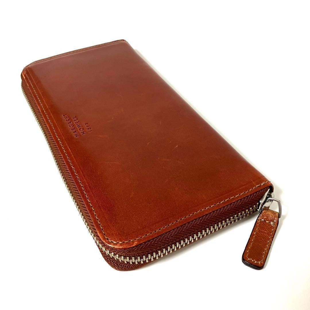 マーガレット✨ハウエル✨アイデア✨グロスアップレザー✨長財布✨ラウンド✨ブラウン