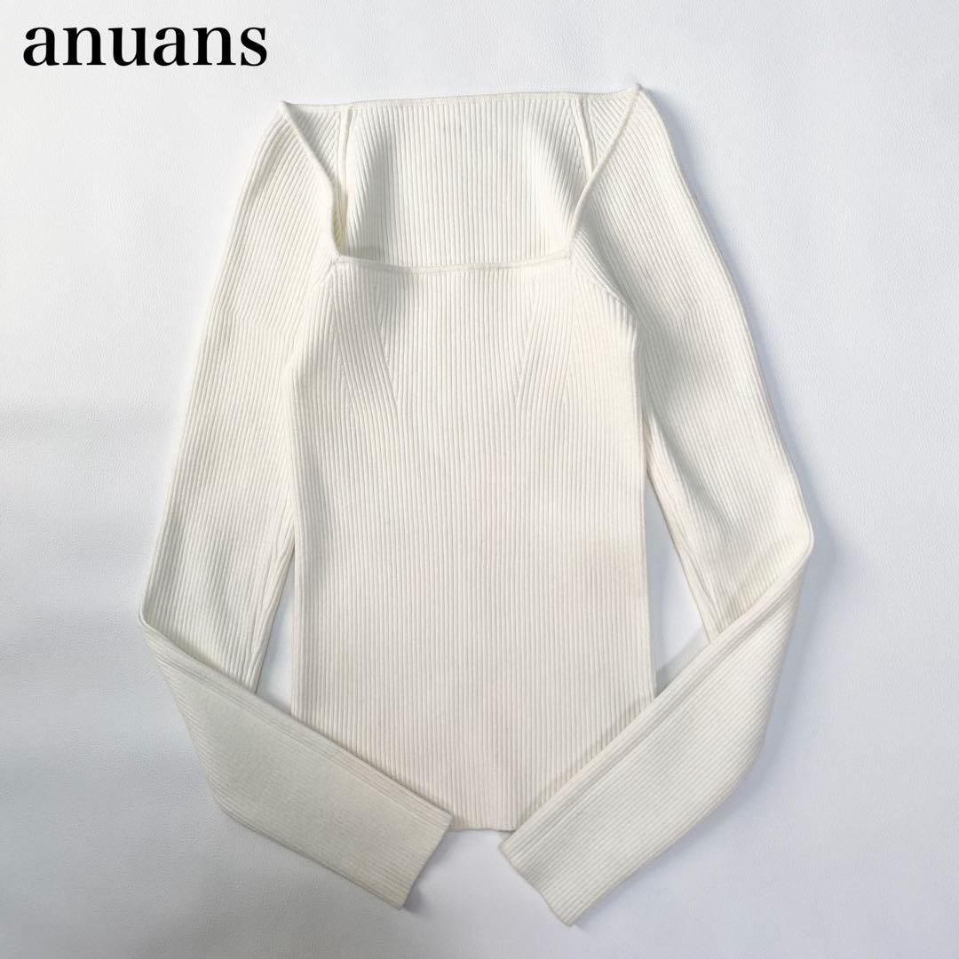 anuans カシミヤブレンドデコルテリブニットプルオーバー　2023 F