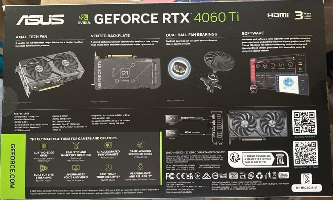 新品未開封 保証付 ASUS RTX 4060 Ti 8GB DUAL OC