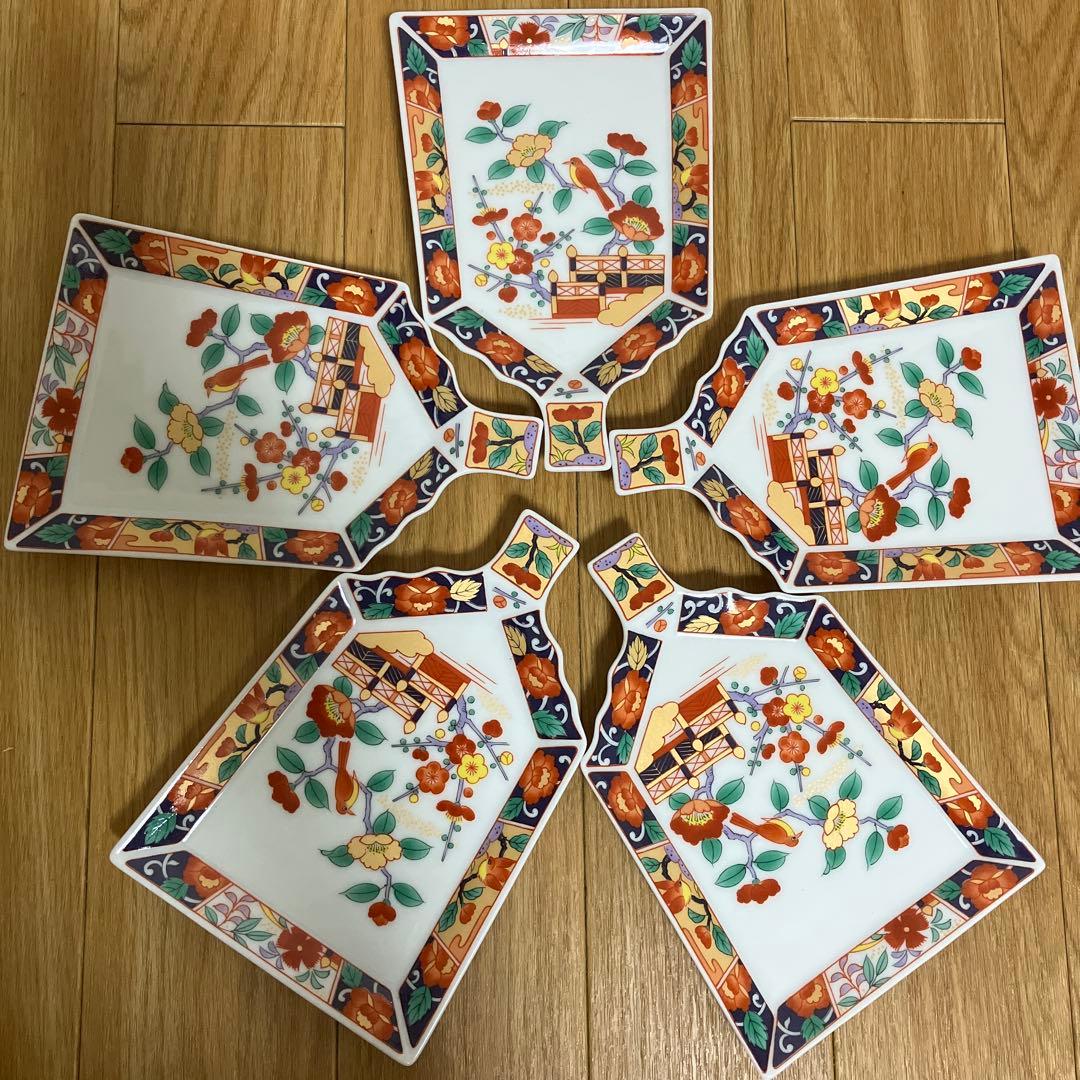 錦古伊万里　羽子板銘々皿５枚組