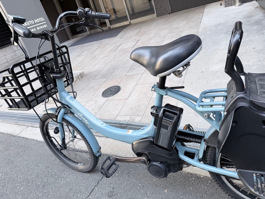 子供乗せ　ヤマハ　水色 電動アシスト自転車 チャイルドシート付き