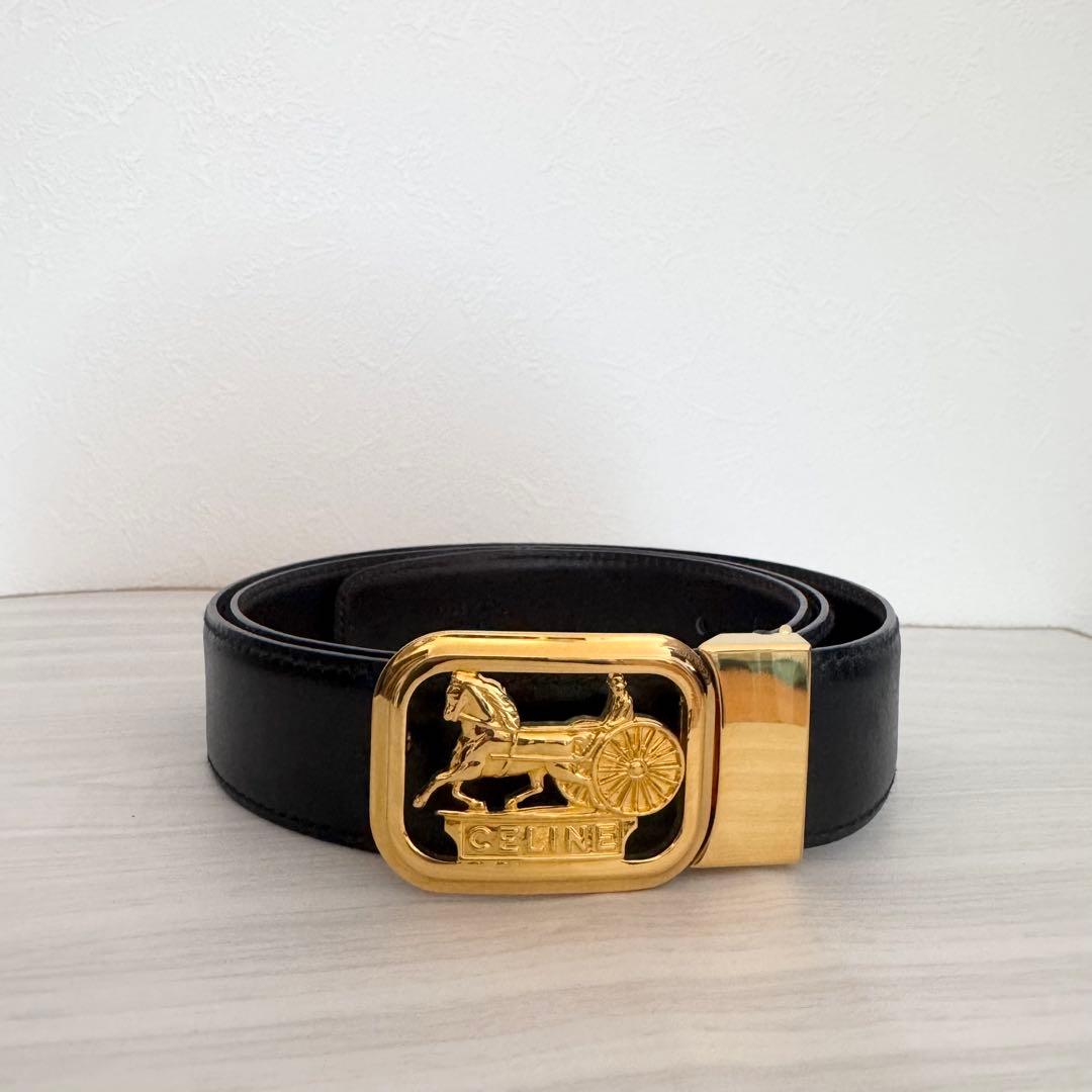 【セール中】CELINE セリーヌ 黒 レザー ベルト 馬車 ブランド