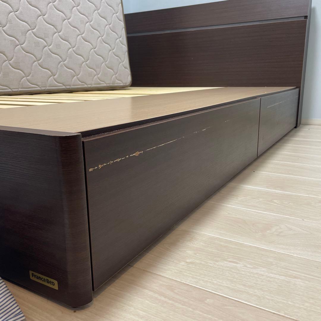 フランスベッド　ダブルベッド　マットレス付き　ベッドフレーム　引き出し