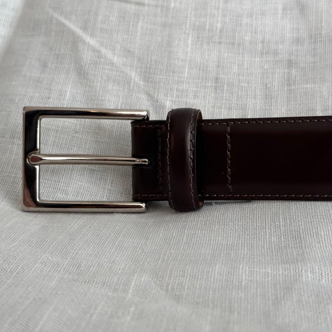 未使用美品 ブルックスブラザーズ イタリア製 本革ドレスベルト 茶色/銀 38
