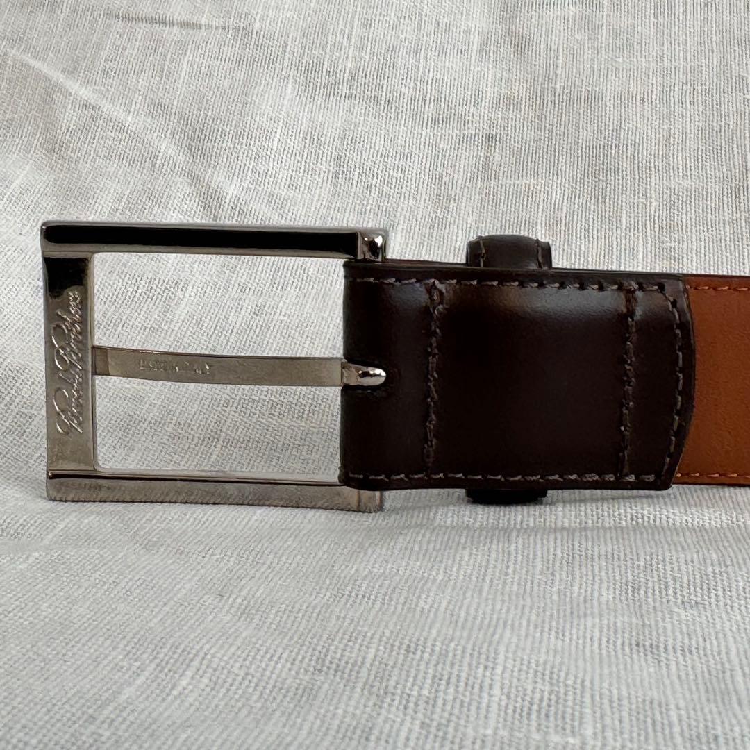未使用美品 ブルックスブラザーズ イタリア製 本革ドレスベルト 茶色/銀 38