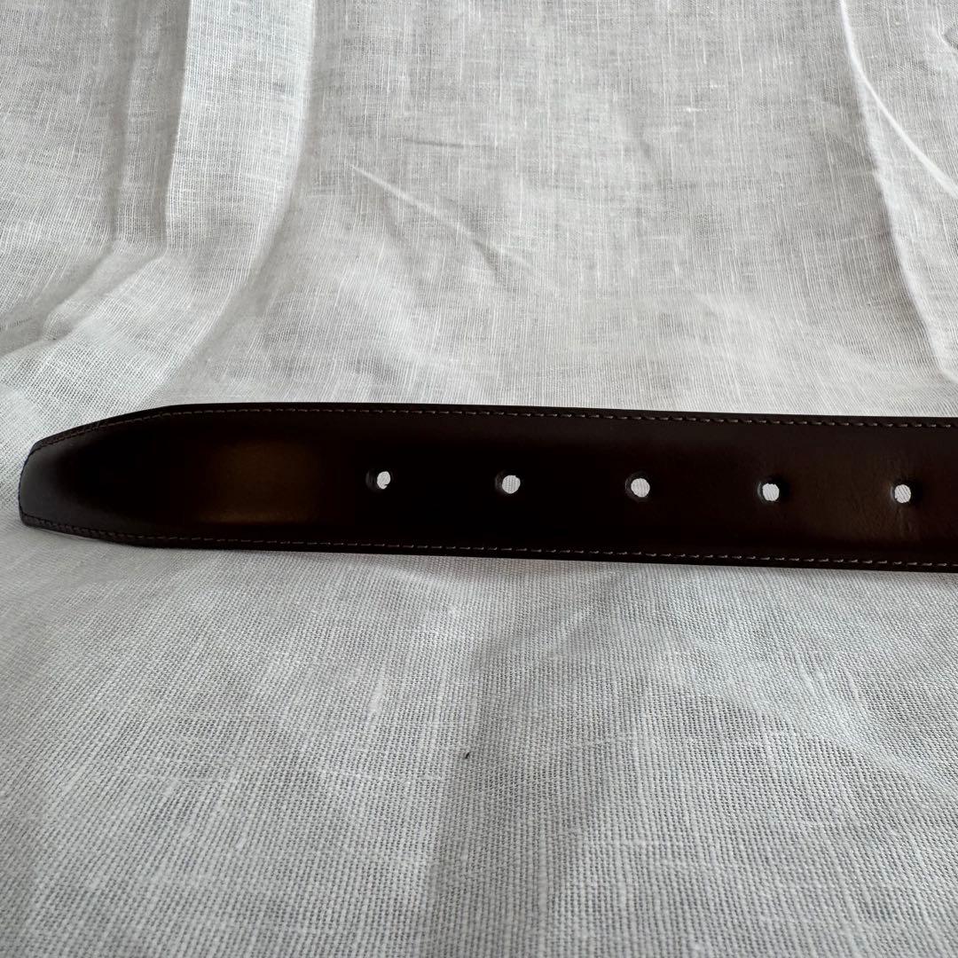 未使用美品 ブルックスブラザーズ イタリア製 本革ドレスベルト 茶色/銀 38