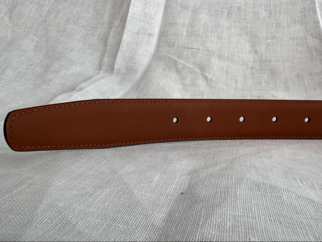 未使用美品 ブルックスブラザーズ イタリア製 本革ドレスベルト 茶色/銀 38
