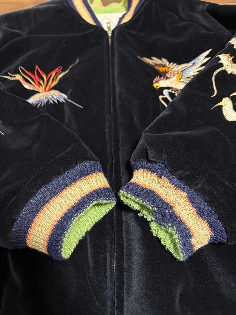 テーラー東洋 別珍 サテン スカジャン 青虎 TT12064 鷲 龍　富士山　L