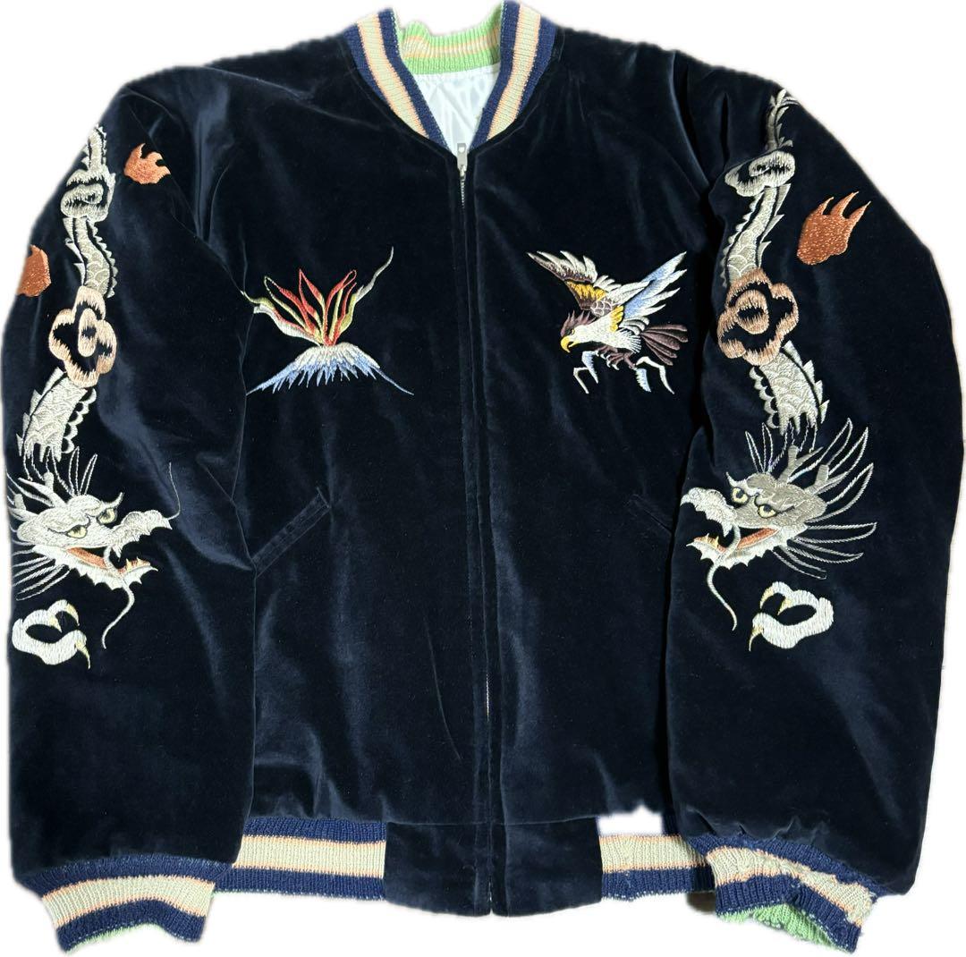 テーラー東洋 別珍 サテン スカジャン 青虎 TT12064 鷲 龍　富士山　L