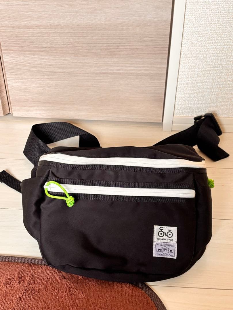木梨サイクル✖︎ポーター　黒 ボディバッグ フロントポケット付き