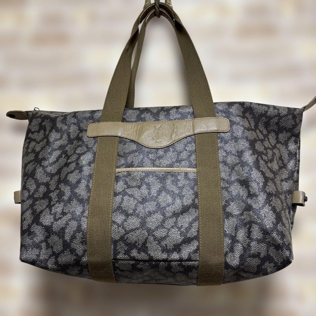 イヴサンローラン　ボストンバッグ　ジラフ柄　肩掛け　大容量　PVC 旅行バッグ