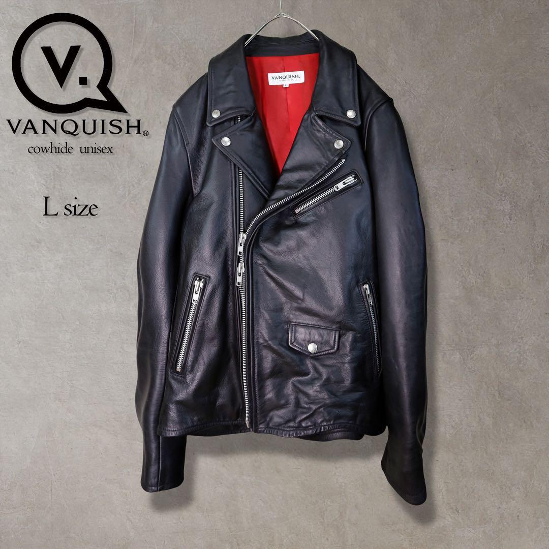 VANQUISH ヴァンキッシュ レザー 本革 ライダースジャケット L 黒 赤