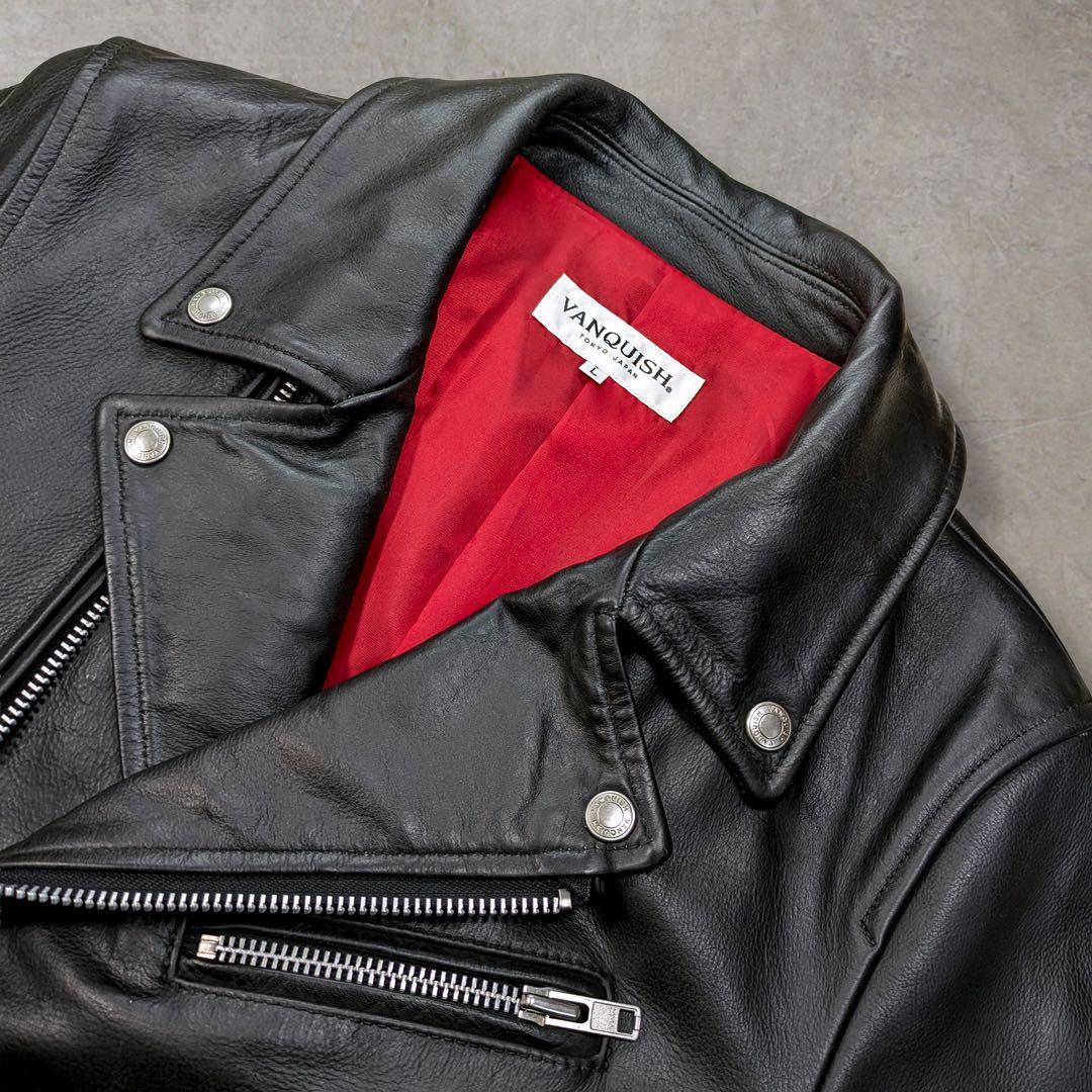 VANQUISH ヴァンキッシュ レザー 本革 ライダースジャケット L 黒 赤