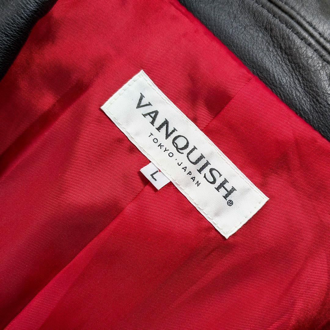 VANQUISH ヴァンキッシュ レザー 本革 ライダースジャケット L 黒 赤