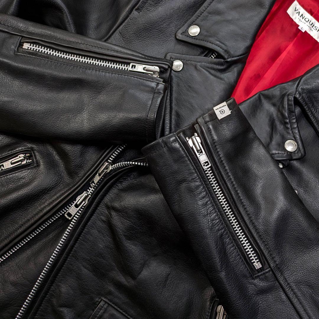 VANQUISH ヴァンキッシュ レザー 本革 ライダースジャケット L 黒 赤