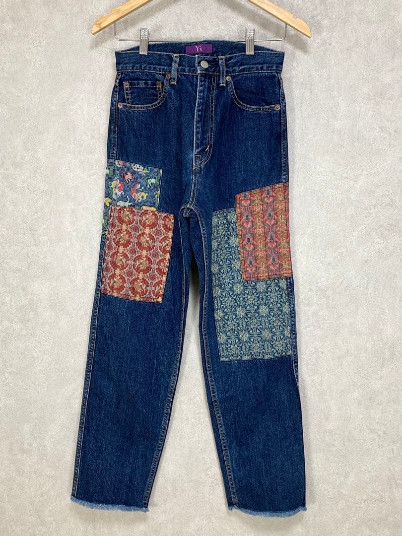 Y's ワイズ カットオフ パッチワーク デニム ジーンズ インディゴ1