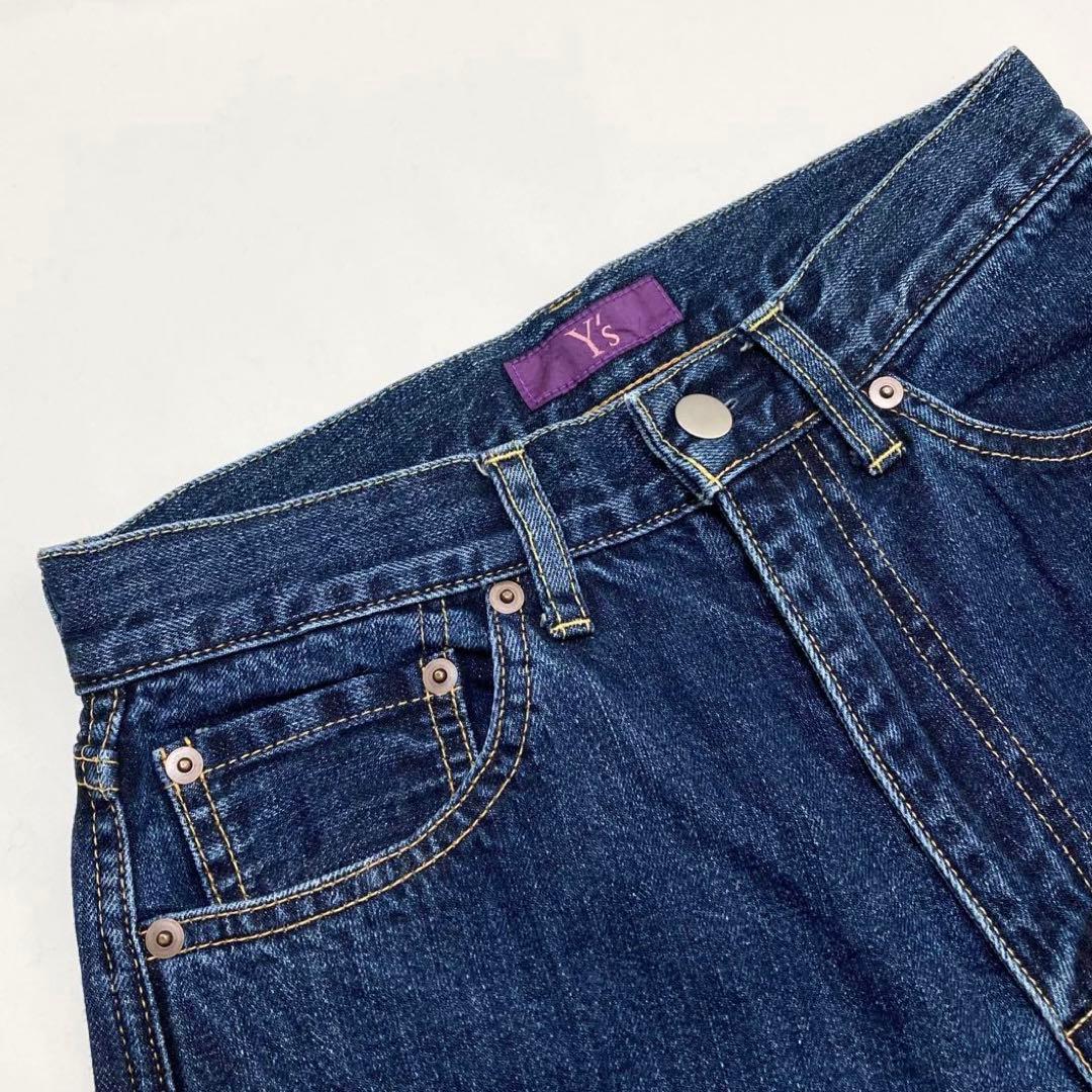 Y's ワイズ カットオフ パッチワーク デニム ジーンズ インディゴ1
