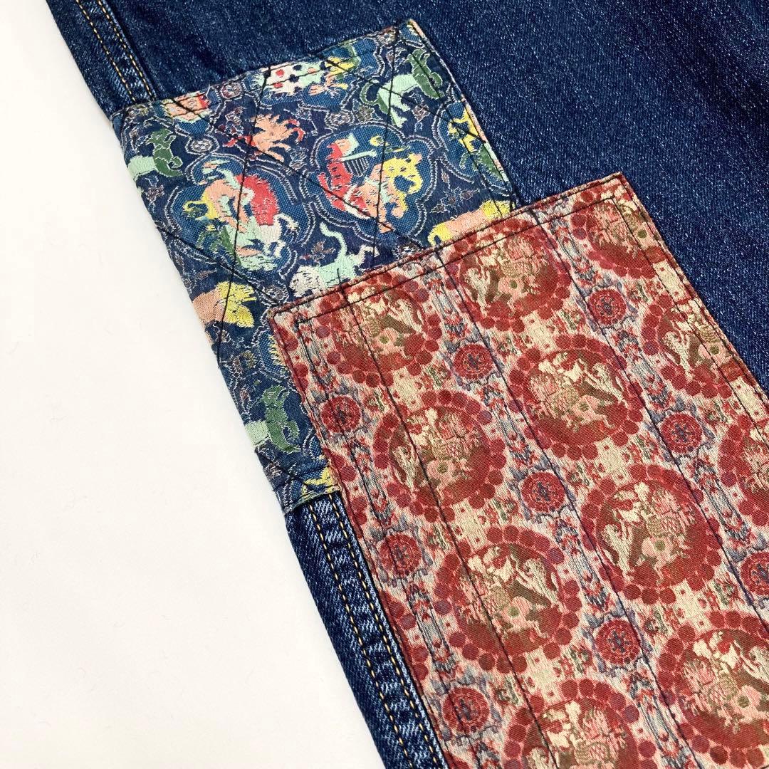 Y's ワイズ カットオフ パッチワーク デニム ジーンズ インディゴ1