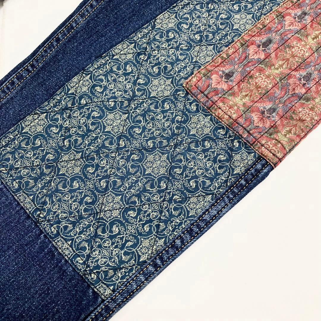 Y's ワイズ カットオフ パッチワーク デニム ジーンズ インディゴ1