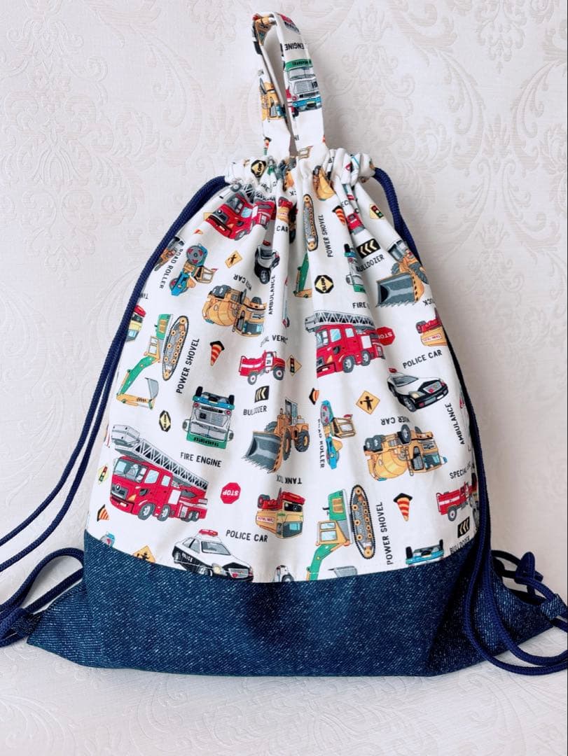 まりぽさま♡はたらく乗り物 レッスンバッグ 上履き入れ 着替え袋 入園